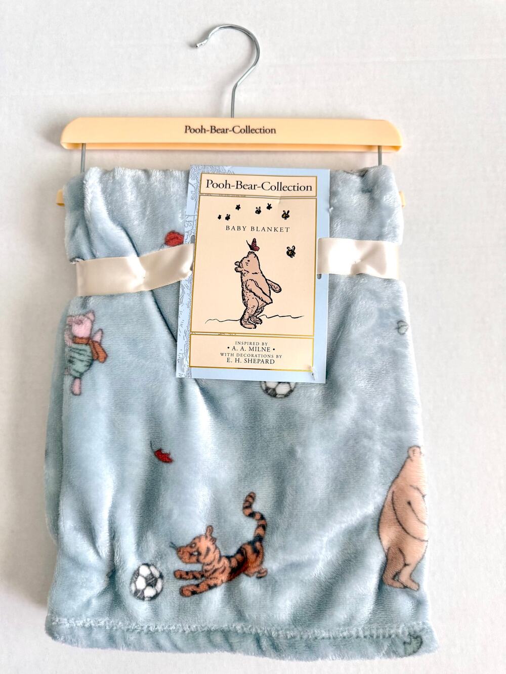 New Pooh Bear Collection Winnie The Pooh Sports Blue Baby Blanket 30" x 40"